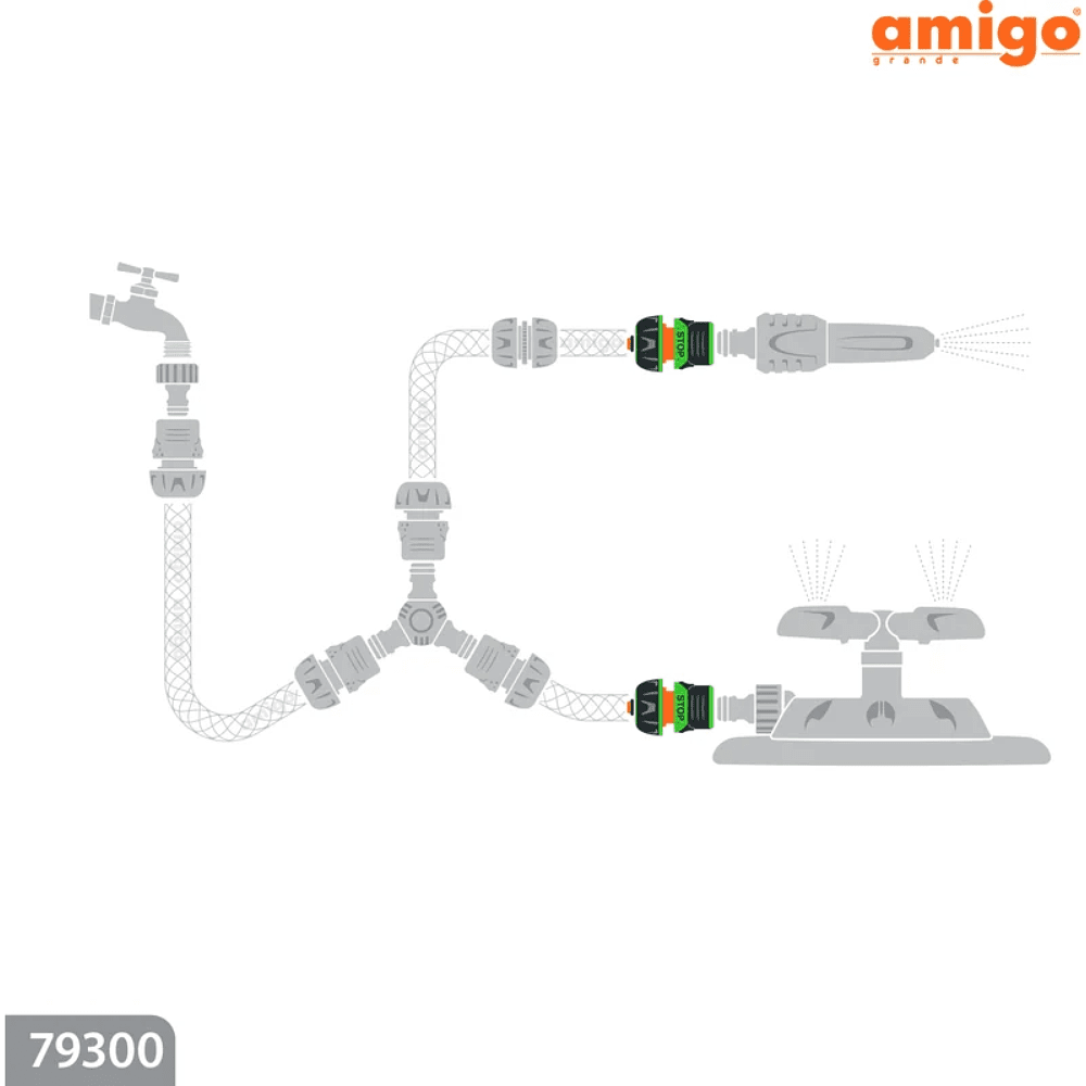 Коннектор Amigo Grande "79300", 3/4", с аквастопом, пластик, серый, зеленый - 3