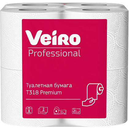 Бумага туалетная Veiro Professional Premium, в стандартных рулонах, 8 рул, 15 м, 2 слоя