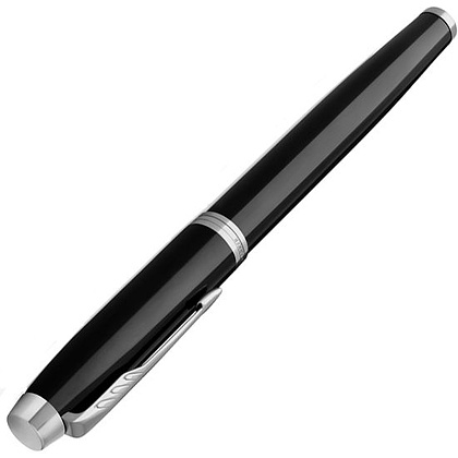 Ручка перьевая "Parker IM Black Lacquer CT", F, черный, серебристый, патрон синий - 4