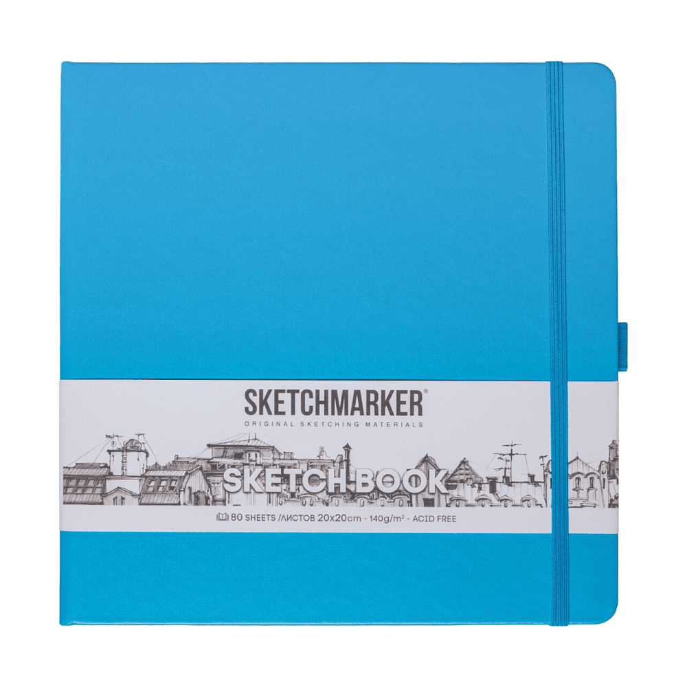 Скетчбук "Sketchmarker", 80 листов, 20x20 см, 140 г/м2, синий неон 