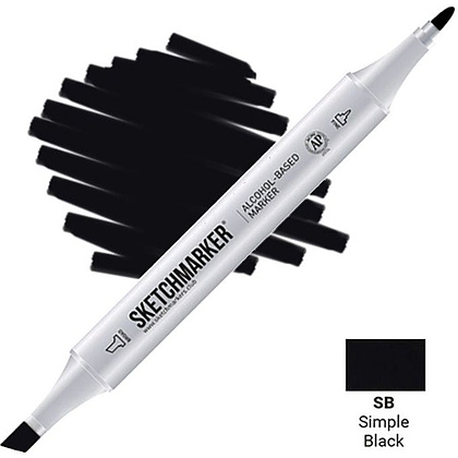 Маркер перманентный двусторонний "Sketchmarker", SB, черный простой