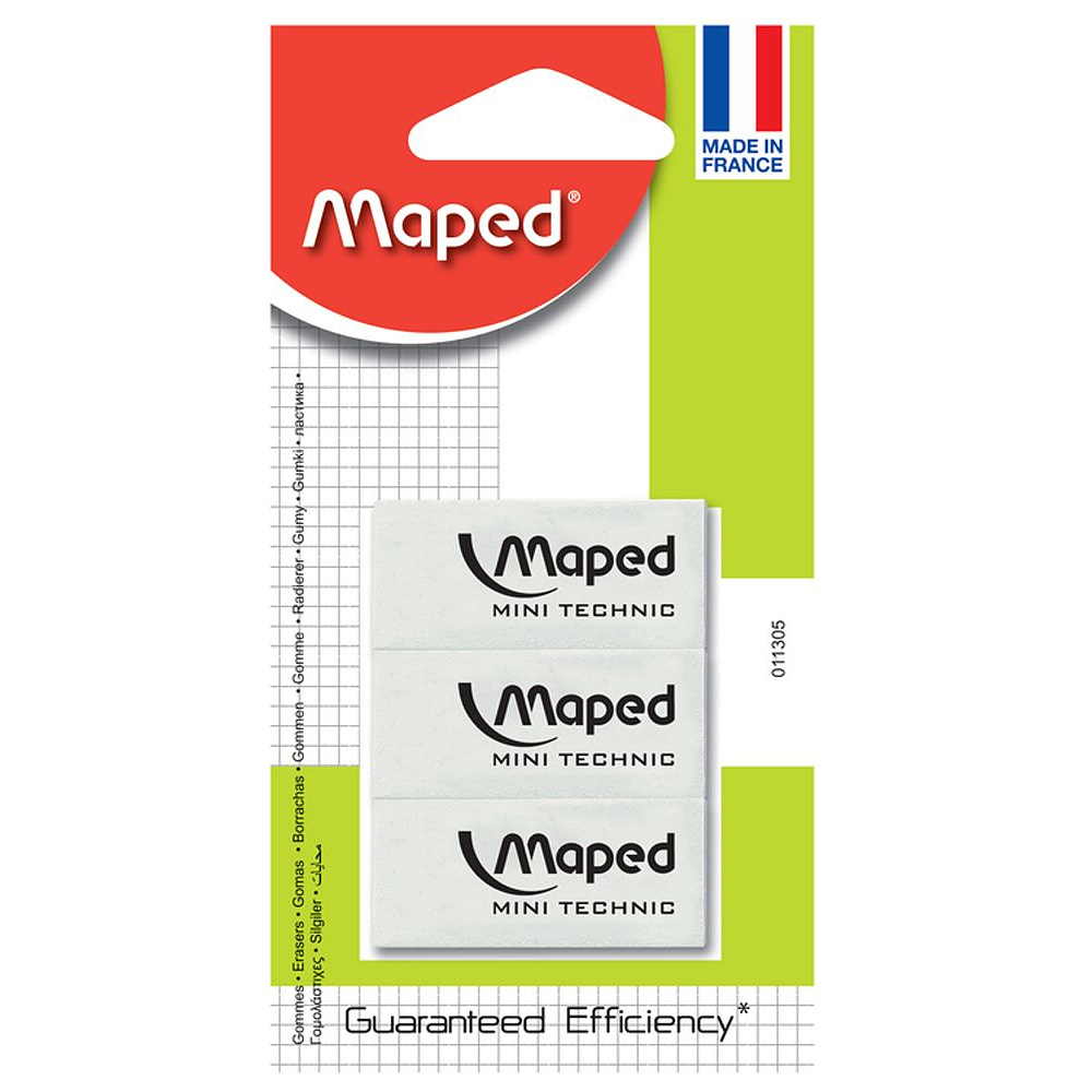 Ластик Maped "Technic 300", 3 шт, белый, блистер
