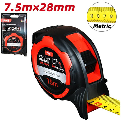 Рулетка Deli RS EDL377528Y, 7,5 м х 28 мм, красный, черный - 2