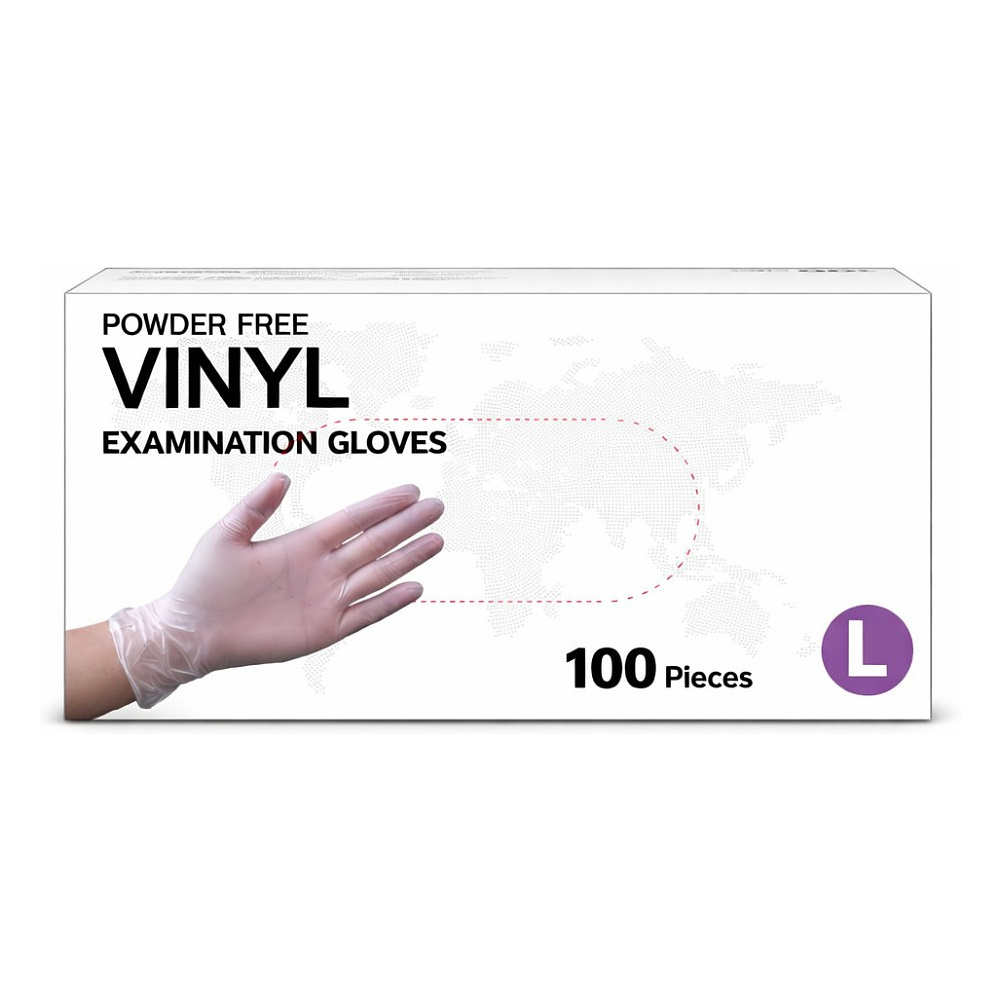 Перчатки виниловые одноразовые, р-р L, 100 шт/упак, прозрачный