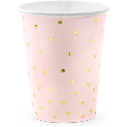 Стакан бумажный "Горошек", 6 шт, 260 мл, светло-розовый
