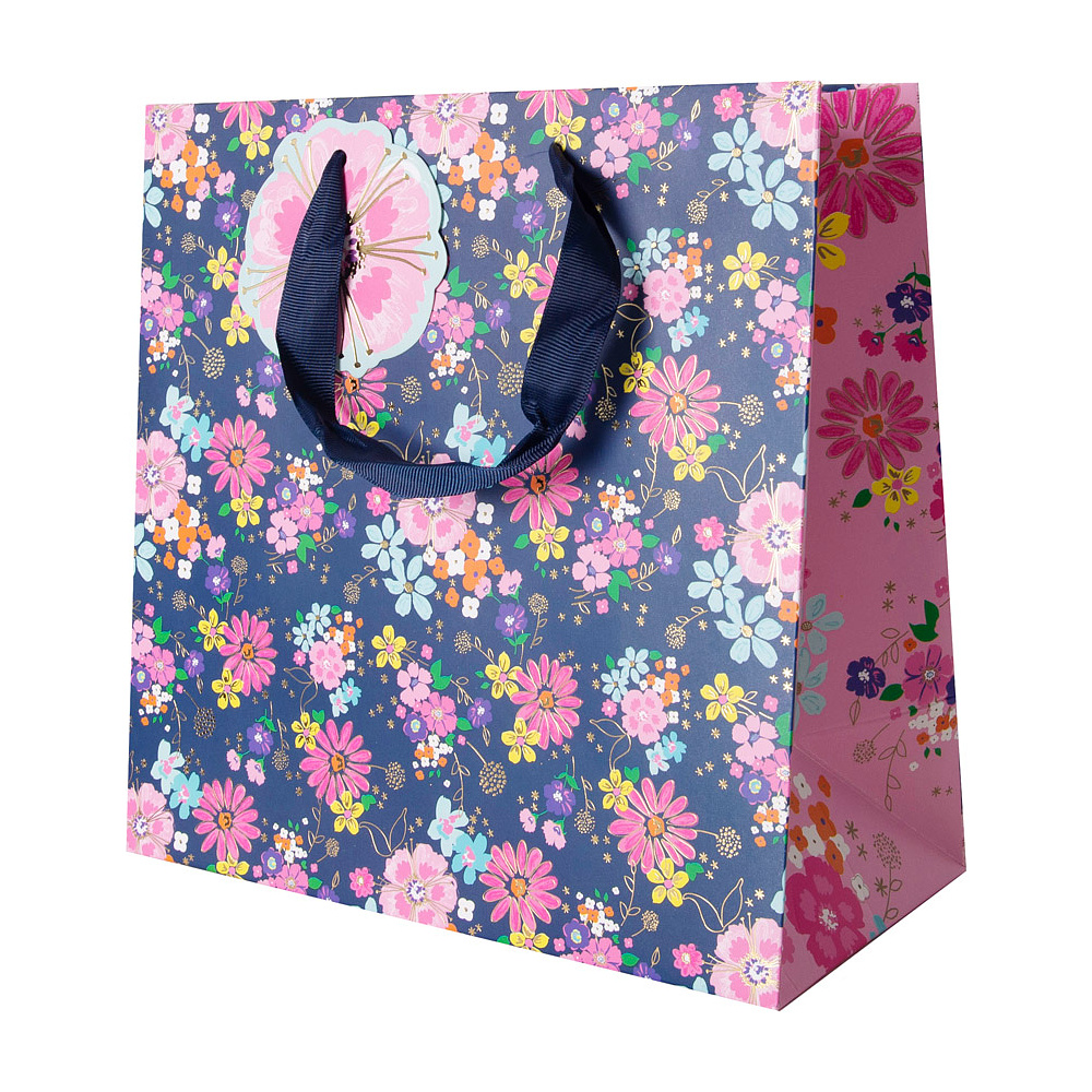 Пакет бумажный подарочный "Navy floral", 33x16.5x33 см, разноцветный - 2