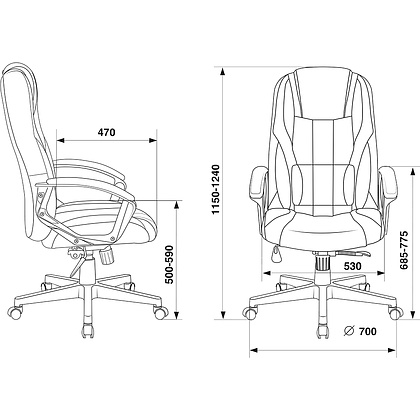 Кресло игровое "Бюрократ Zombie 9", текстиль, экокожа, пластик, черный,серый  - 9