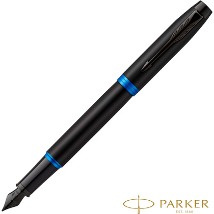 Ручка перьевая Parker "IM Vibrant Rings F315 Marine Blue PVD", F, черный, синий, патрон синий
