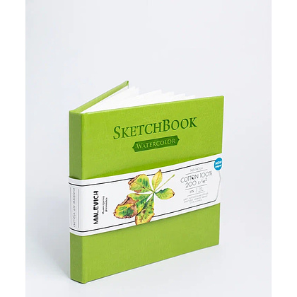 Скетчбук для акварели "Малевичъ", 14.5x14.5 см, 200 г/м2, 30 листов, салатовый - 7
