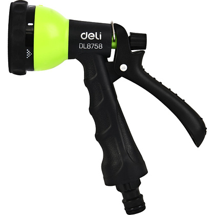 Пистолет-распылитель Deli GS EDL8758, 7 функций, быстросъем, фиксатор курка, черный, зеленый