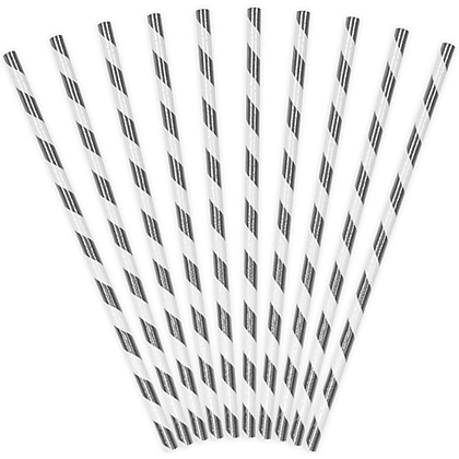 Трубочки бумажные, 19.5 см, 10 шт, белый, серебристый - 2