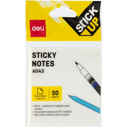 Бумага для заметок прозрачная "Deli", 76x76, 50 листов, белый