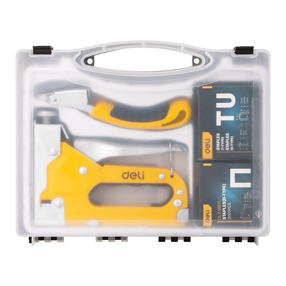 Набор механический степлер и скоборасшиватель Deli YS EDL238105, 3-в-1+ комплект скоб, кейс - 14