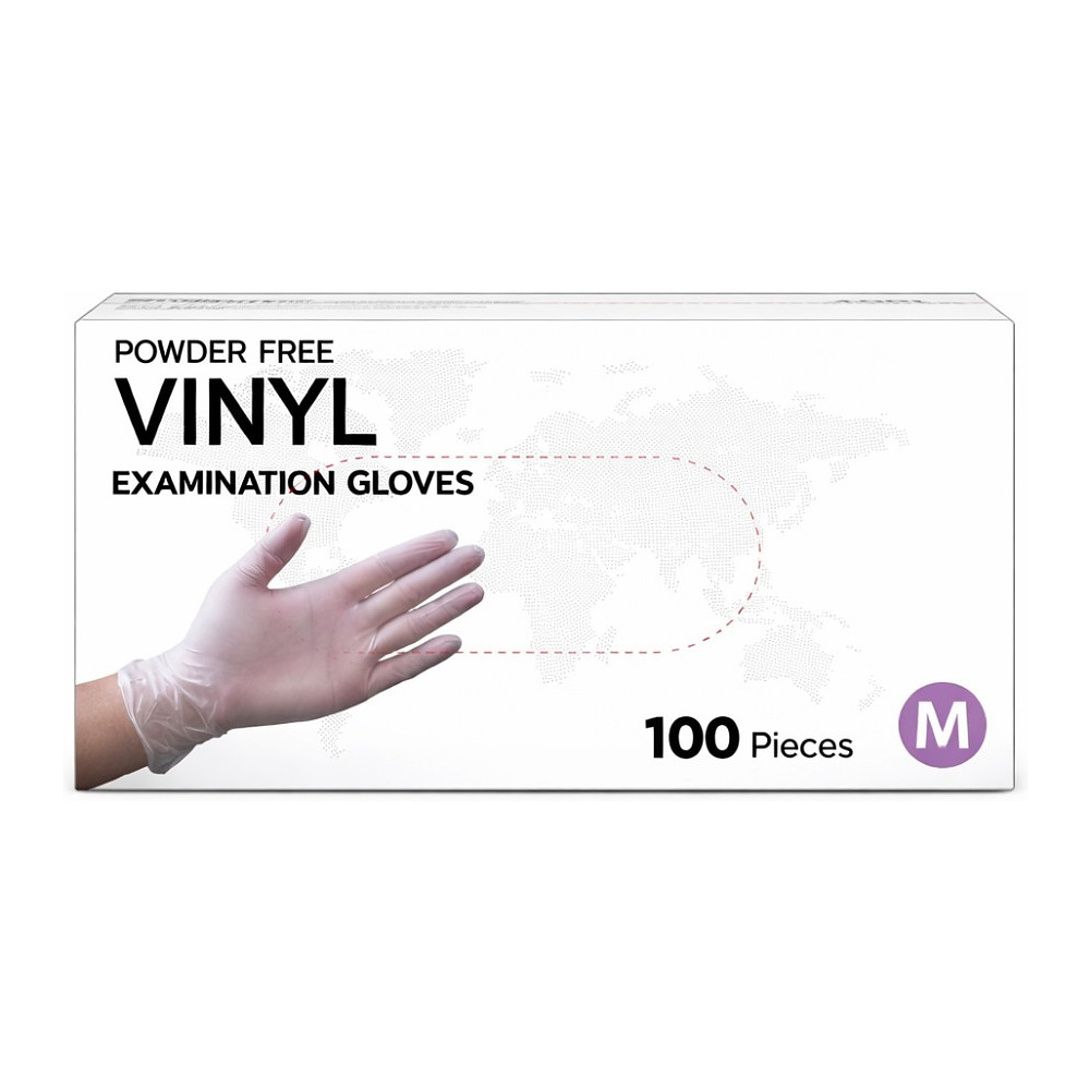 Перчатки виниловые одноразовые, р-р M, 100 шт/упак, прозрачный