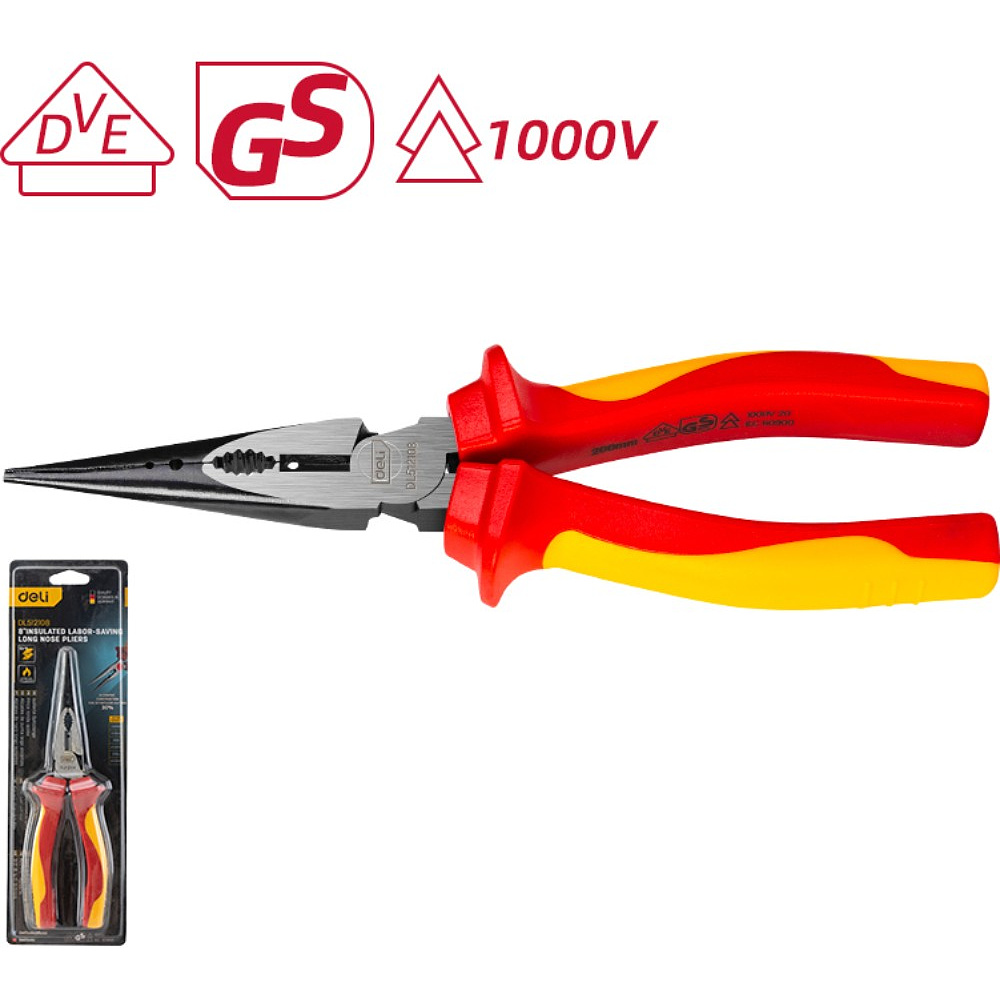 Длинногубцы диэлектрические Deli YS EDL512108, 200 мм, красный, желтый - 2