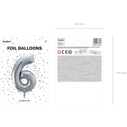 Шар фольгированный цифра "6", серебристый - 3