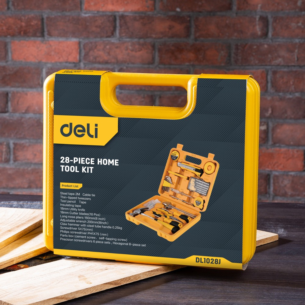 Набор ручного инструмента Deli "EDL1028J", 28 предметов, чемодан, желтый - 6