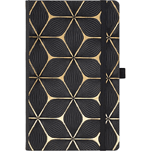 Блокнот "Flower gold", А5, 96 листов, линейка, на резинке, черный, золотой