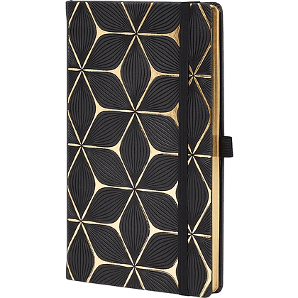 Блокнот "Flower gold", А5, 96 листов, линейка, на резинке, черный, золотой
