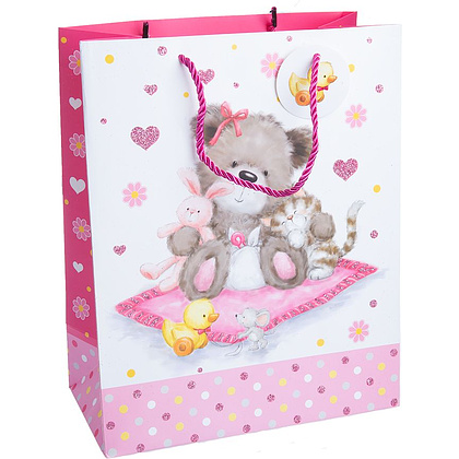  Пакет бумажный подарочный "Зверята", 32.4x13.7x26.4 см, ассорти
