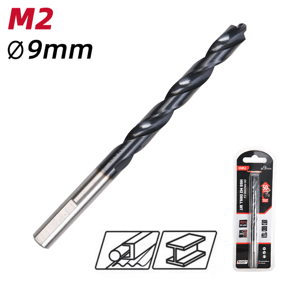 Сверло по металлу Deli RS EDH-MHZ090-E4, 9.0 мм, DIN 338, HSS-TiN - 2