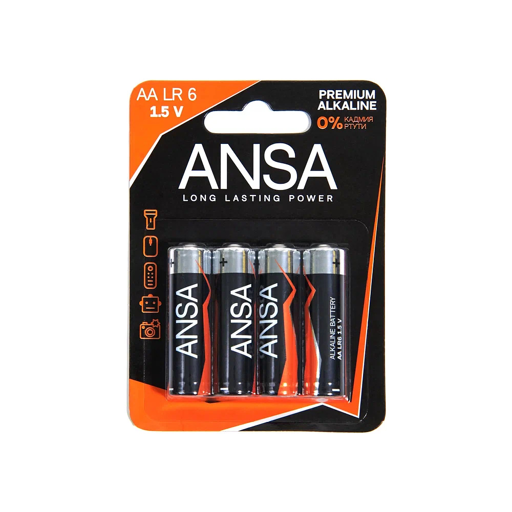 Батарейки алкалиновые ANSA "V LR6/BL-4 (AA)",4 шт,  щелочные