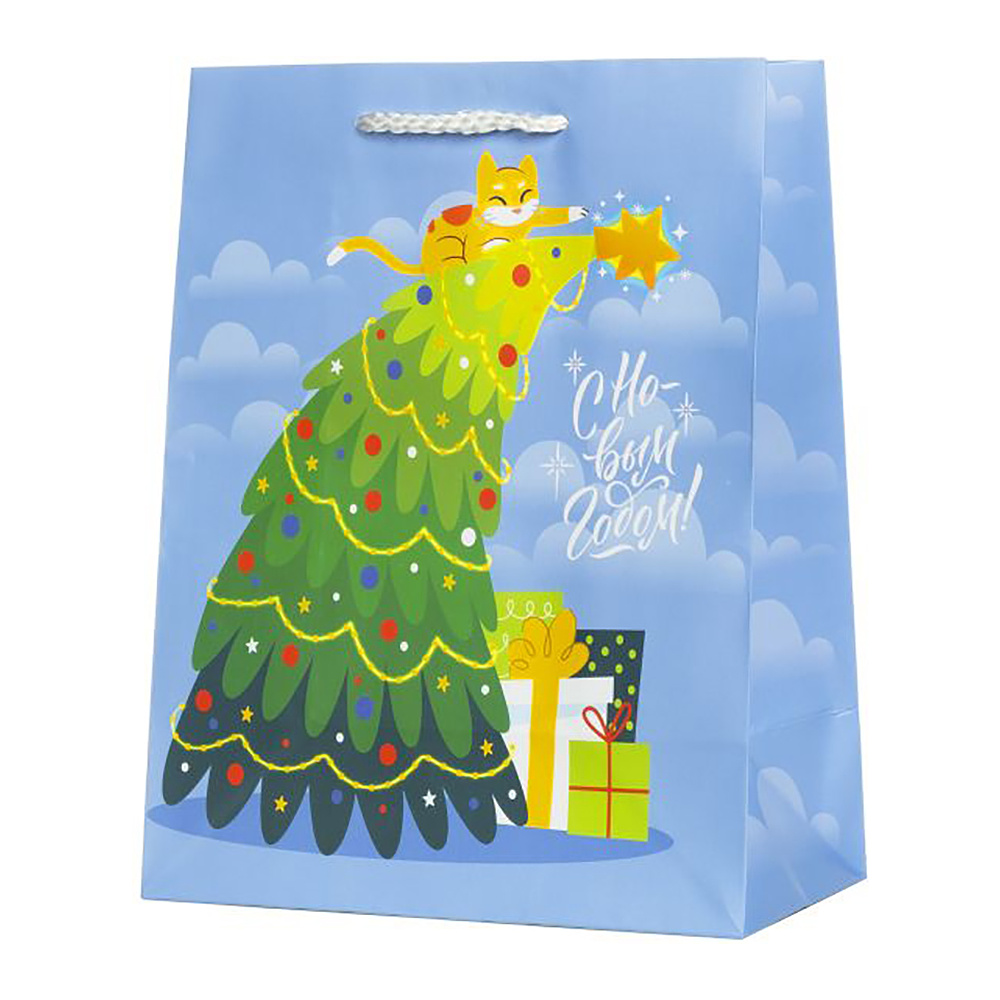 Пакет бумажный подарочный "С новым годом", 17.8x22.9x9.8 см, голубой