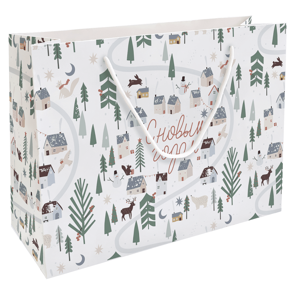 Пакет бумажный подарочный "Village", 36х26х12 см, белый