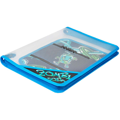 Папка для труда "Зомбо банка", А4, на молнии, голубой, черный - 3