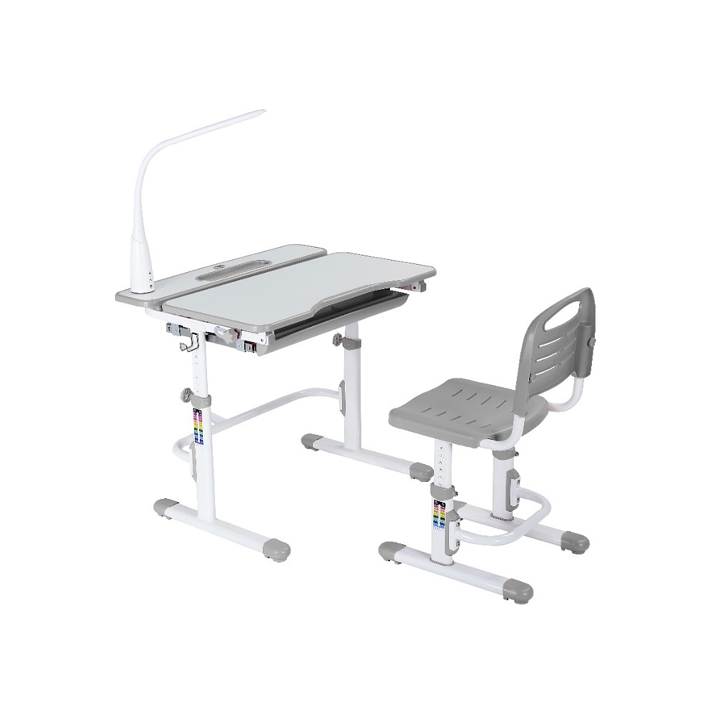 Комплект растущей мебели Fundesk "Cubby Botero": парта, стул, подставка для книг, LED-лампа, серый - 3