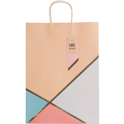 Пакет бумажный подарочный "Geo pastel kraft", 33x15x45.5 см, крафт - 2