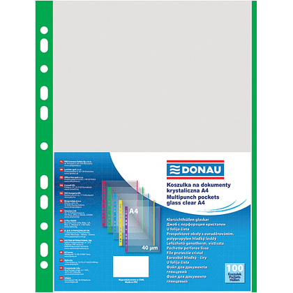 Файл (папка-карман) с цветной перфорацией, A4, 100 шт, 40 мкм, зеленый