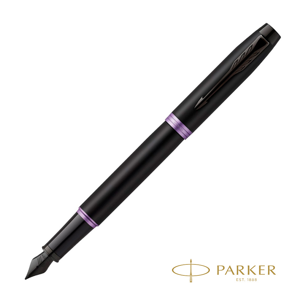Ручка перьевая Parker "IM Vibrant Rings F315 Amethyst Purple PVD", F, черный, фиолетовый, патрон синий