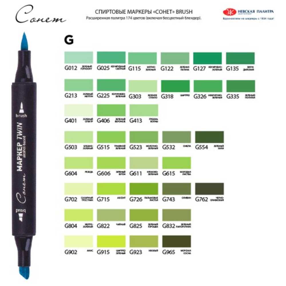 Маркер перманентный "Сонет Twin Brush", черный - 3