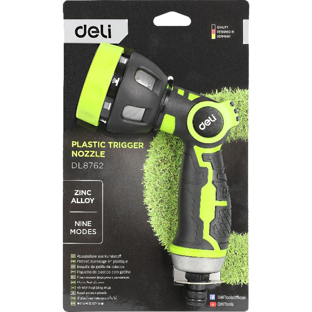 Пистолет-распылитель Deli GS EDL8762, 9 функций, быстросъем, фиксатор курка, черный, зеленый - 4