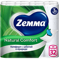 Бумага туалетная Zemma Natural Comfort, 32 рулона, 3 слоя, белый