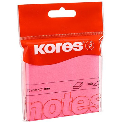 Бумага для записей на клейкой основе "Kores", 75x75 мм, 100 листов, розовый неон