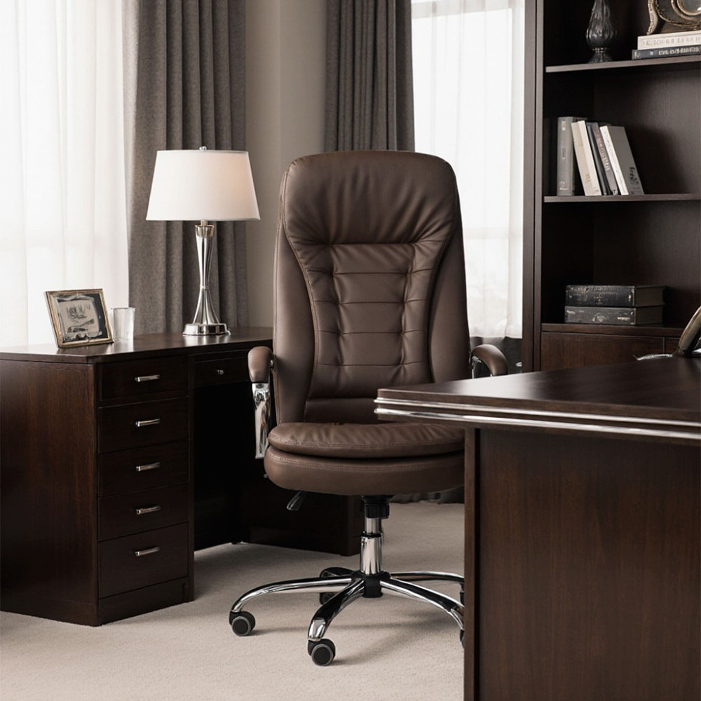 Кресло для руководителя AksHome "Richard new", экокожа, металл, коричневый - 29