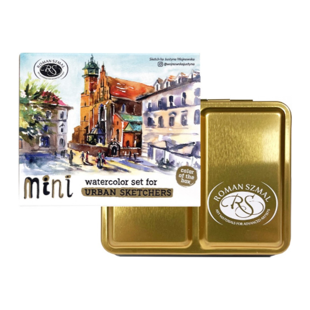 Краски акварельные "Aquarius. Mini Urban Sketcher set", 8 цветов, полукюветы, коробка, золотая