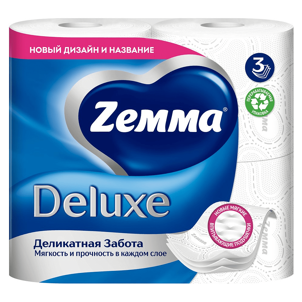 Бумага туалетная Zemma Deluxe, 4 рулона, 3 слоя, белый - 2