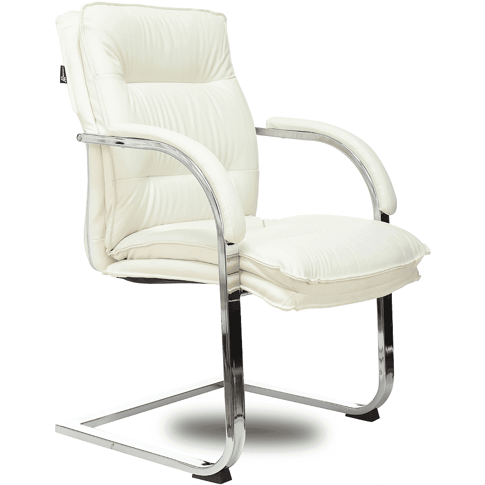 Кресло на полозьях "Бюрократ T-9927SL-LOW-V", натуральная кожа, слоновая кость, металл хром