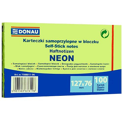 Бумага для заметок "Donau", 127x76 мм, 100 листов, зеленый неон