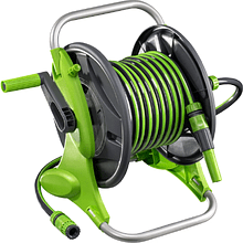 Шланг поливочный на катушке Amigo Grande 79605, 1/2", 15 м, с распылителем, черный, зеленый