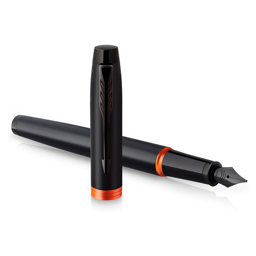 Ручка перьевая Parker "IM Vibrant Rings F315 Flame Orange PVD", F, черный, оранжевый, патрон синий - 3