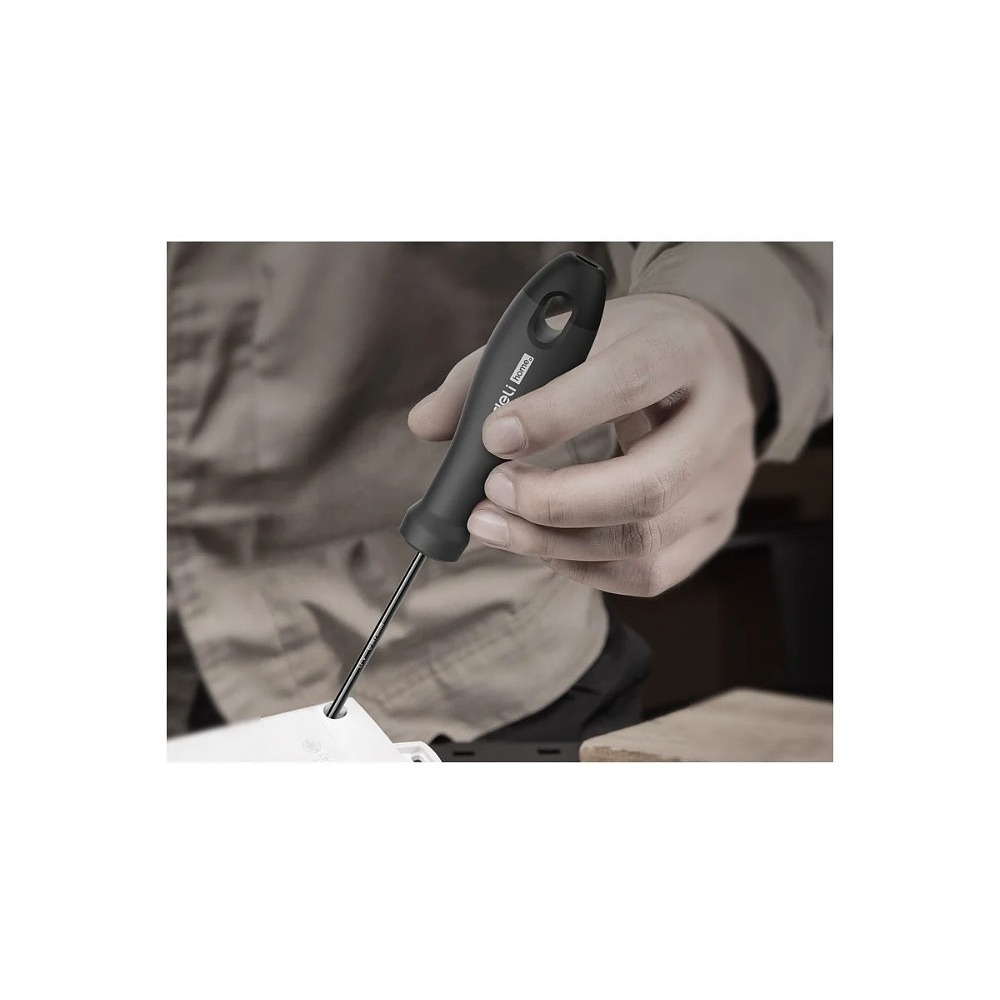 Отвертка Deli HS EHT1105, SL5х100 мм, Soft Touch, черный - 3