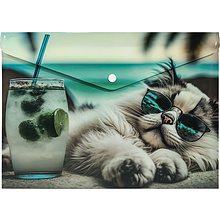 Папка-конверт на кнопке "Chillout cat", А5