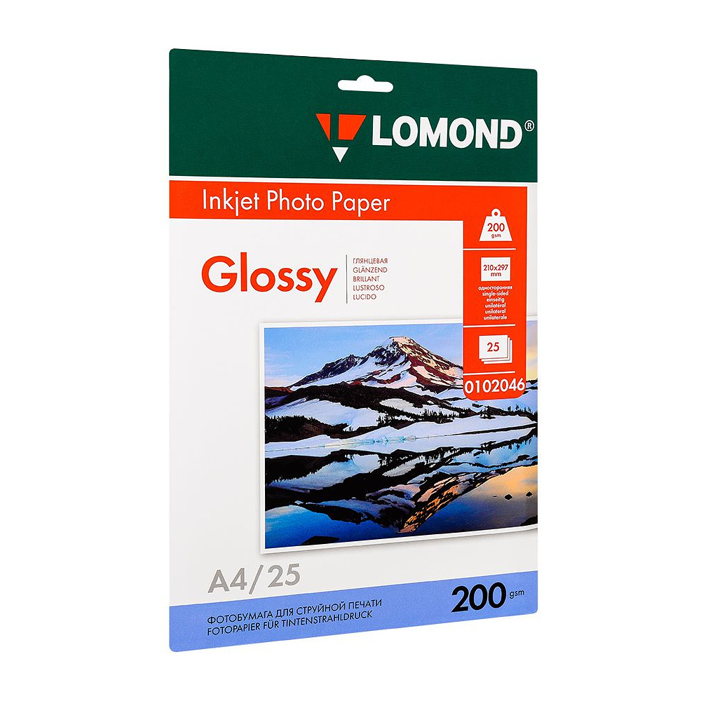 Фотобумага глянцевая для струйной фотопечати "Lomond", А4, 25 листов, 200 г/м2