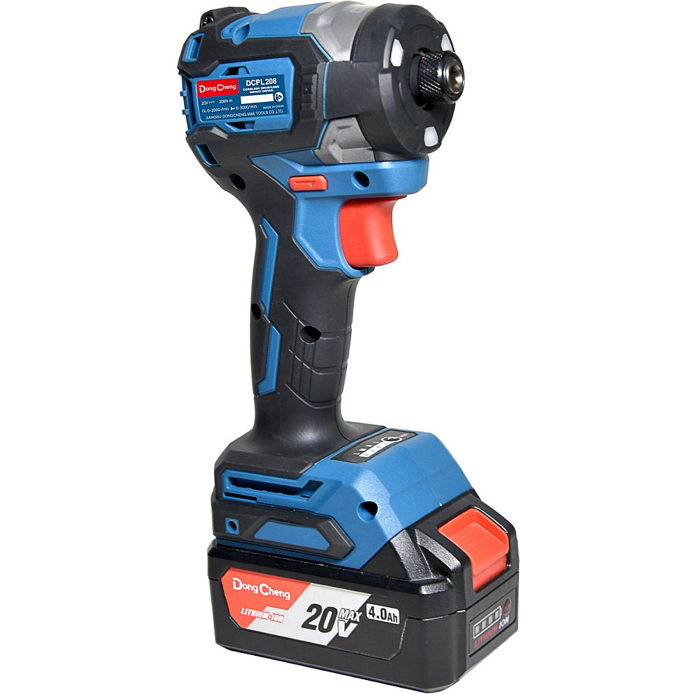 Аккумуляторный шуруповерт DongCheng DCPL208 (TYPE EM), 20 В, 208 Нм, 2 АКБ, 4 Ач, З/У 2 А - 4