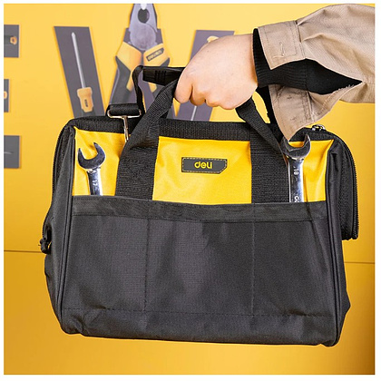 Сумка для инструментов Deli YS EDL-P2, 340х260х300 мм, ткань Oxford, черный, желтый - 11