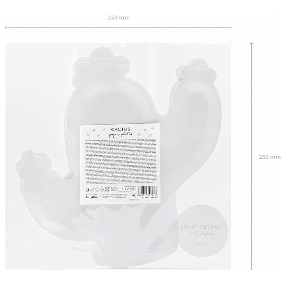 Тарелка бумажная "Кактус", 23х24 см, 6 шт, мятный - 7